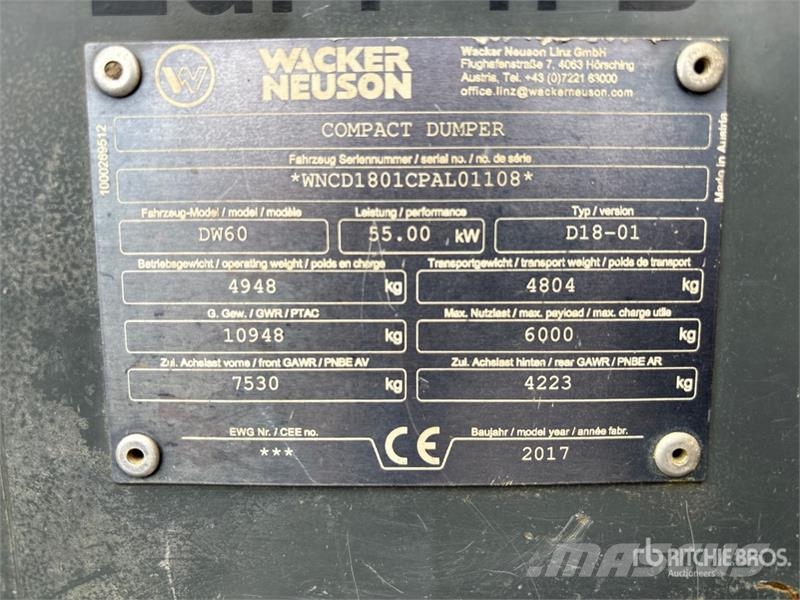 Wacker Neuson DW60 4x4 Swivel Dumper Mini pašizgāzēji