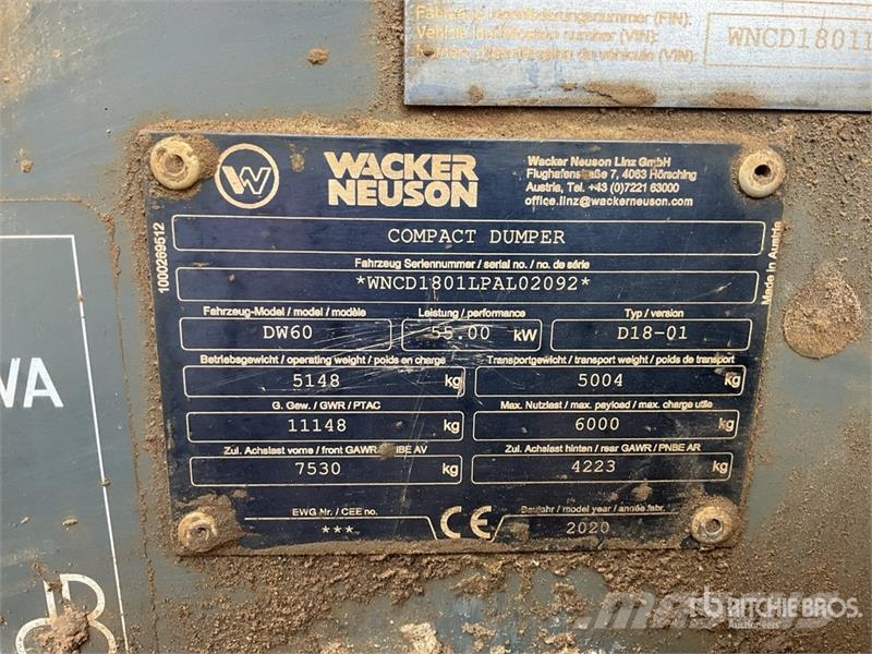 Wacker Neuson DW60 6 ton 4x4 Swivel Dumper عربات نقل قلابة للمواقع
