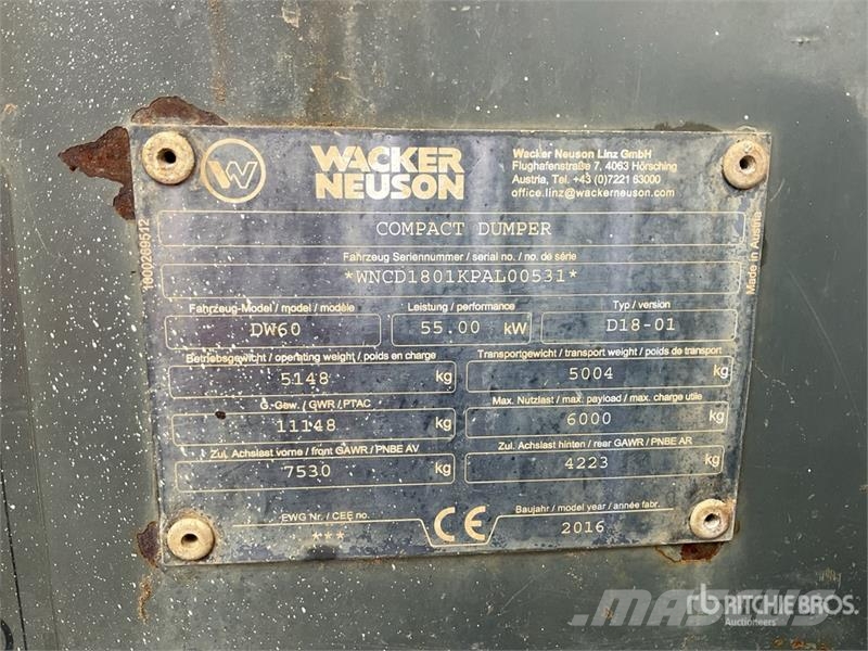 Wacker Neuson DW60 6 ton 4x4 Swivel Dumper Vehículos compactos de volteo