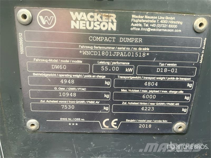 Wacker Neuson DW60 Swivel Dumper Dumpers εργοταξίου