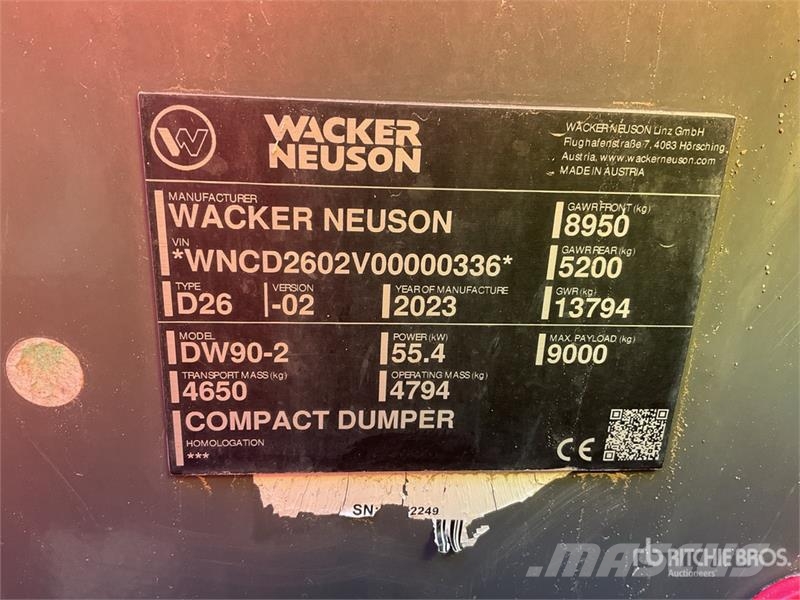 Wacker Neuson DW90-2 9 ton 4x4 Dumper عربات نقل قلابة للمواقع