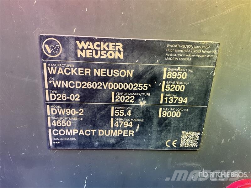Wacker Neuson DW90-2 9 ton 4x4 Dumper عربات نقل قلابة للمواقع