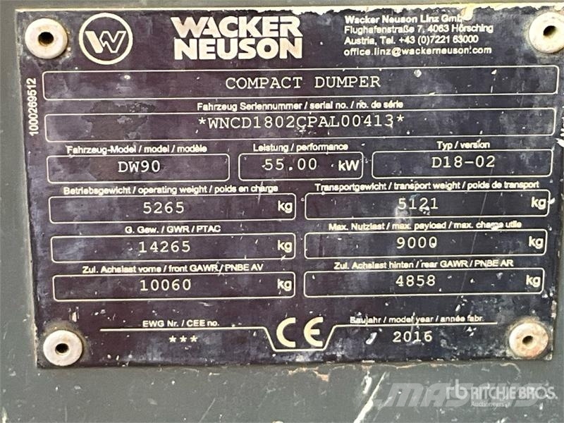 Wacker Neuson DW90 9 ton 4x4 Dumper عربات نقل قلابة للمواقع