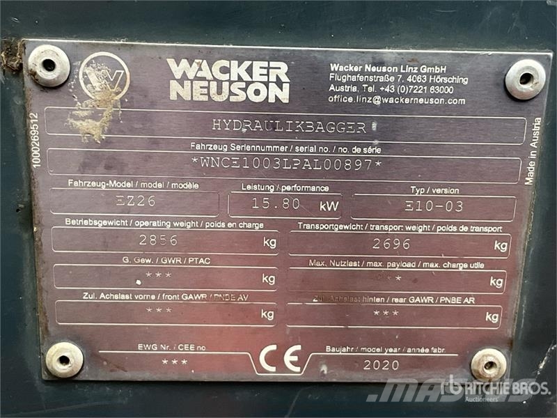 Wacker Neuson EZ26 Mini Excavator حفارات صغيرة أقل من 7 طن (حفارات صغيرة)