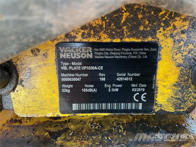 Wacker Neuson of (3) Wacker Neuson VP 1030 Vibratory Plate Compa Vibrator compactors