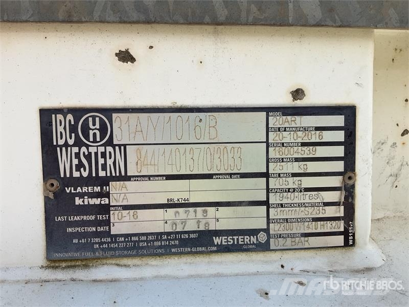 Western 20ART 1940 L Trailer Mounted Steel Fuel Tank صهاريج الوقود والصهاريج الإضافية