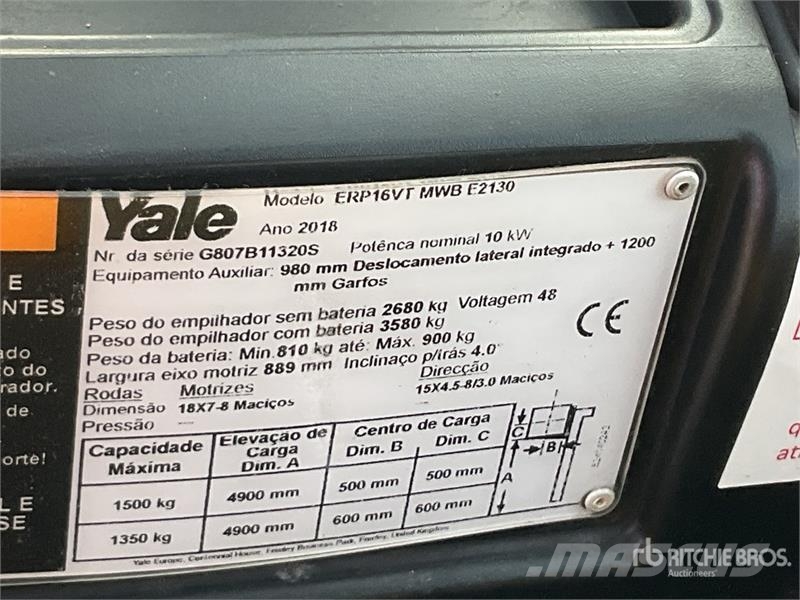 Yale ERP16VT MWB Electric Forklift Elektriskie autoiekrāvēji