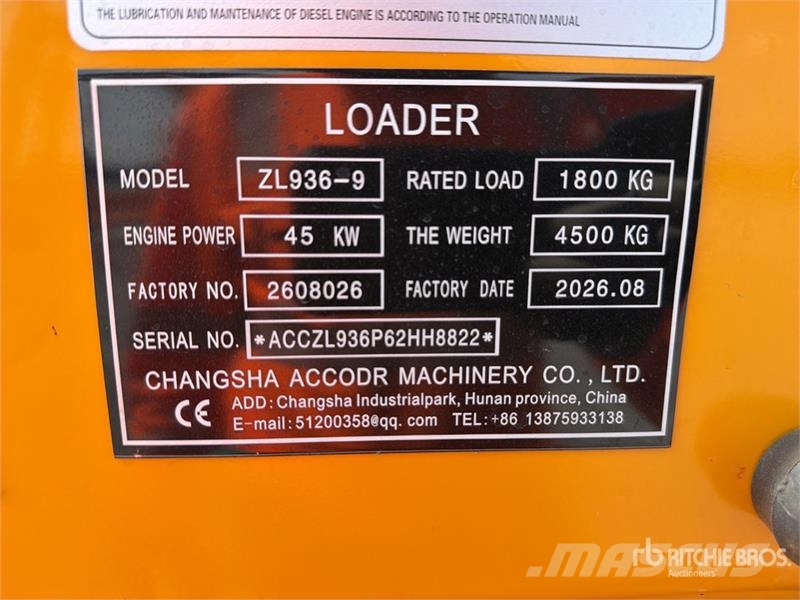 Accodr ZL936-9 Cargador sobre Neumaticos (Sin Usar Radlader