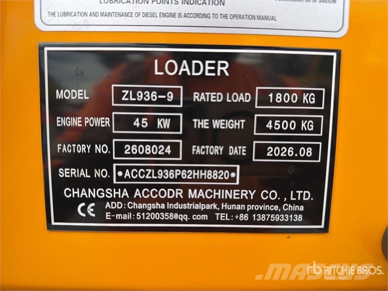 Accodr ZL936-9 Cargador sobre Neumaticos (Sin Usar لوادر بعجل