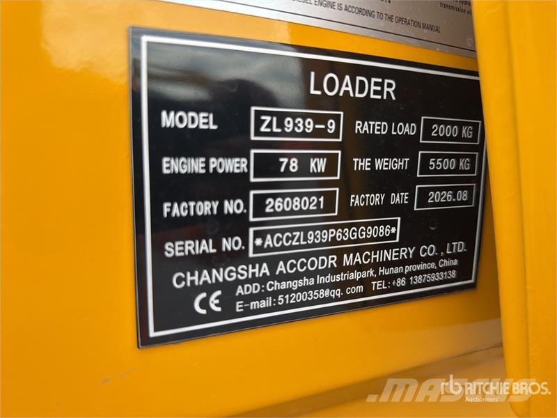 Accodr ZL939-9 Cargador sobre Neumaticos (Sin Usar Cargadoras sobre ruedas