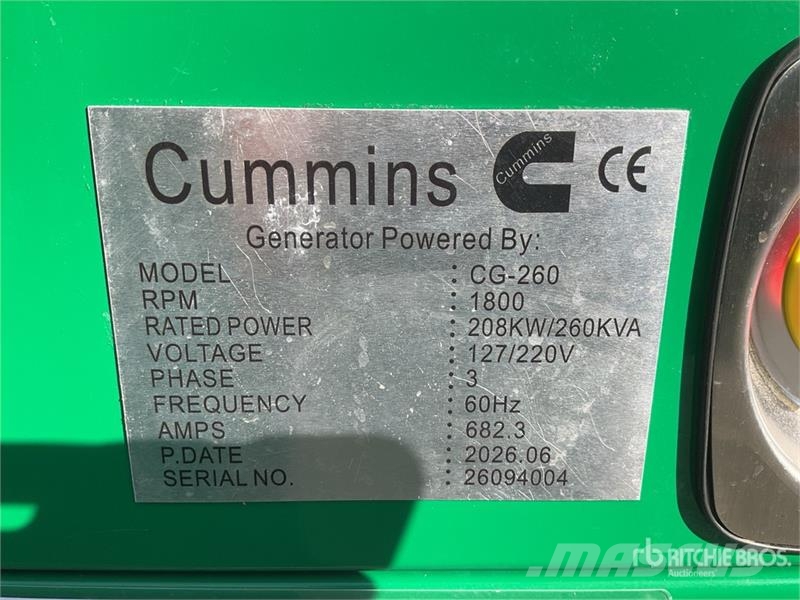 Cummins CG260 260 kVA Skid-Mounted Planta de Luz (Sin Usar Diesel Generatoren