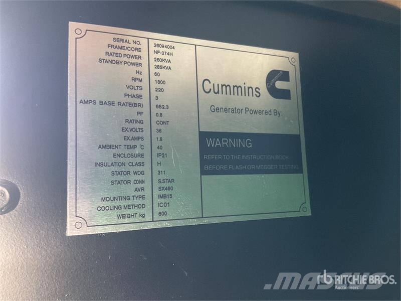 Cummins CG260 260 kVA Skid-Mounted Planta de Luz (Sin Usar Diesel Generatoren