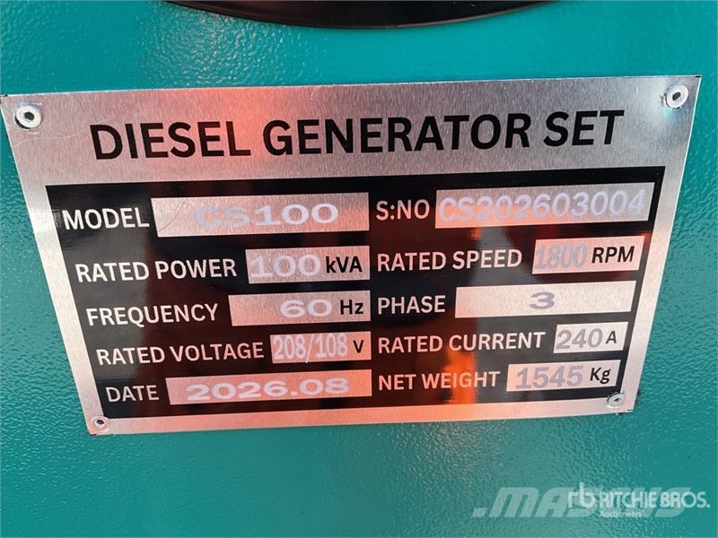 Cummins CS100 100 kVA Skid-Mounted Planta de Luz (Sin Usar Dizel generatori