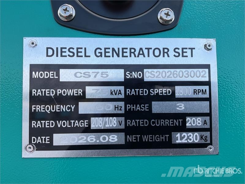 Cummins CS75 75 kVA Skid-Mounted Planta de Luz (Sin Usar)  Dizel generatori