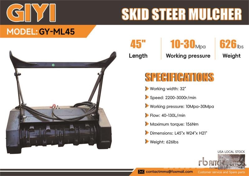 GIYI ML45 32 in Mini Trituradora para Minicargador ماكينات تقطيع أخشاب الحراجة