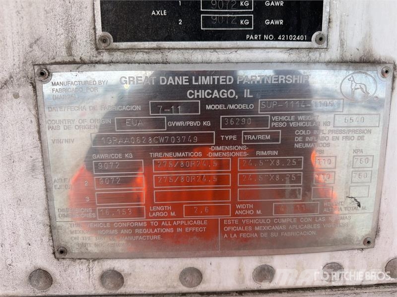 Great Dane 53 ft T/A Caja Seca / Refrigerated Trailer Piekabes ar temperatūras kontroli