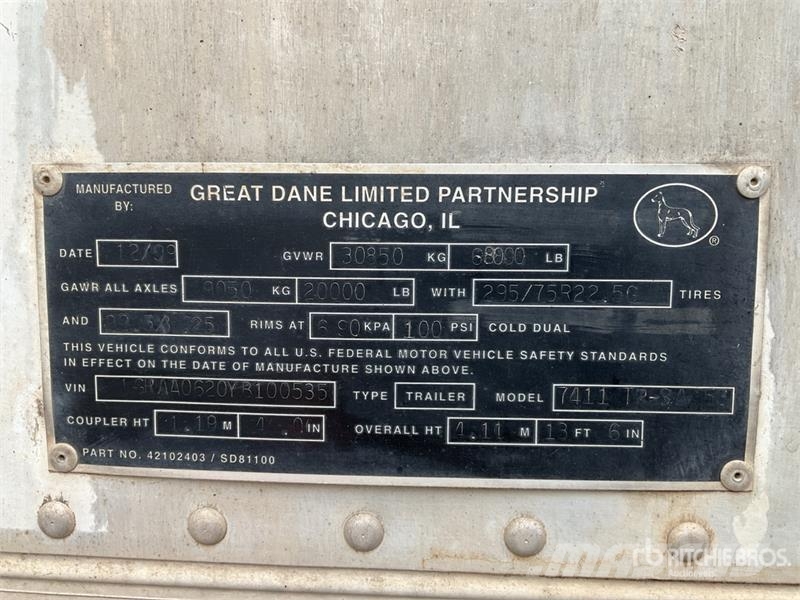 Great Dane 7411TPSA 53 53 ft x 102 in T/A Caja Seca / Van Tra Van Body Trailers