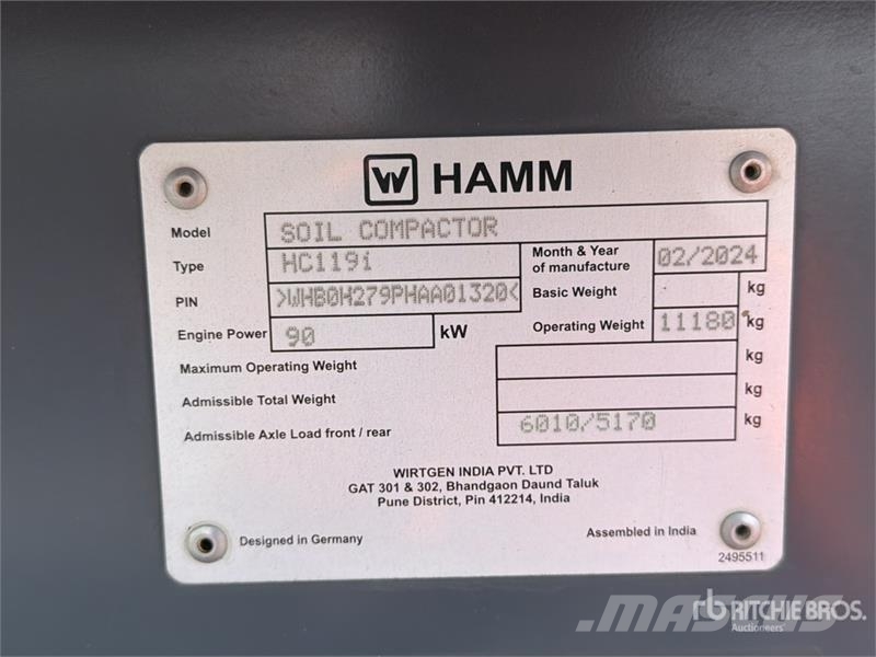 Hamm HC119i Rodillo / Smooth Drum Compactor Walzenzüge