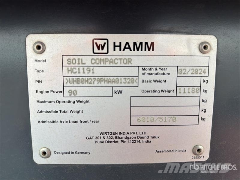 Hamm HC119i Rodillo / Smooth Drum Compactor Ühe trumliga rullid