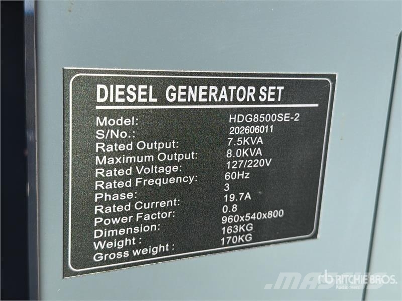 HDG8500SE-2 7.5 kVA Mobile Planta de Luz (Sin Usar Dízel áramfejlesztők