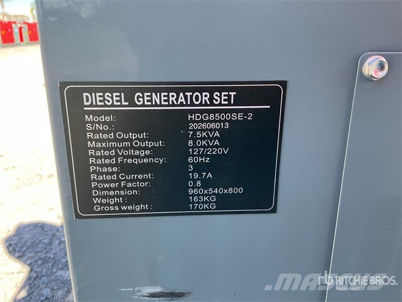  HDG8500SE-2 7.5 kVA Mobile Planta de Luz (Sin Usar Generadores diésel