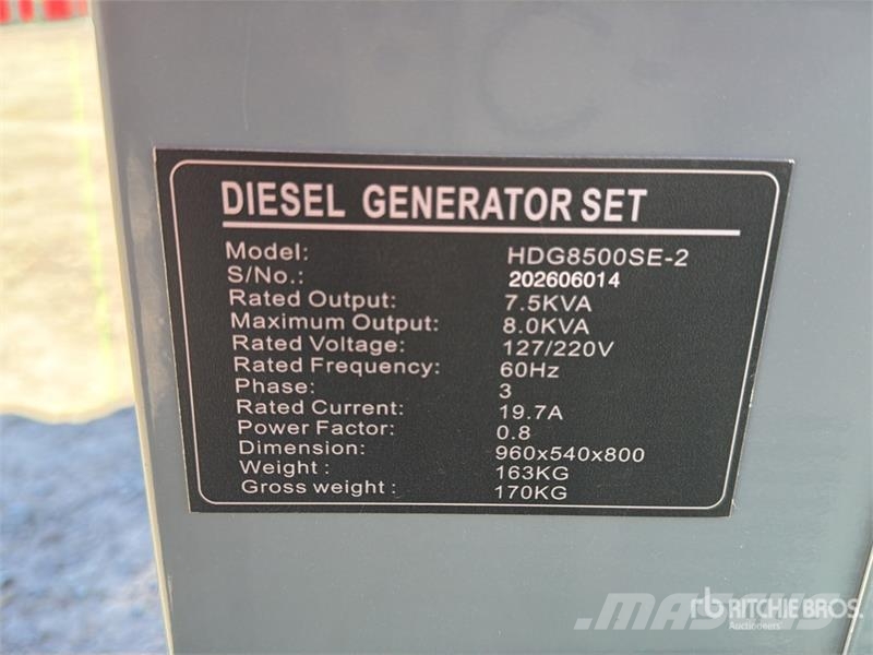 HDG8500SE-2 7.5 kVA Mobile Planta de Luz (Sin Usar Generadores diésel