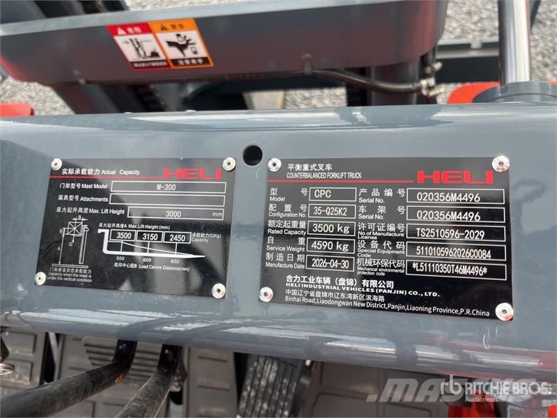 Heli CPC35-Q25K2 7700 lb Pneumatic Tire Montacargas (Si Інше