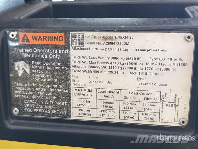 Hyster E45XN-33 4350 lb Montacargas Electrico / Electric  Електронавантажувачі
