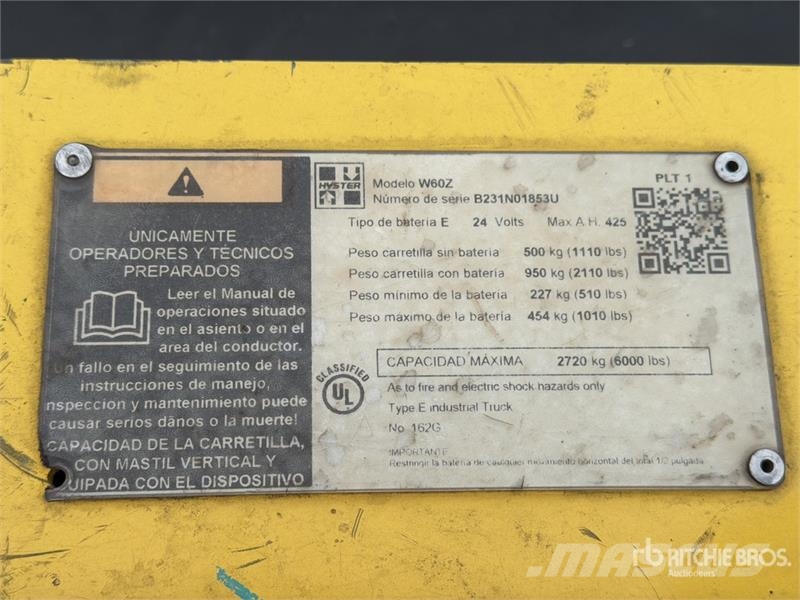 Hyster W60Z 6000 lb Montacargas de Patin / Pallet Jack Ručni paletar