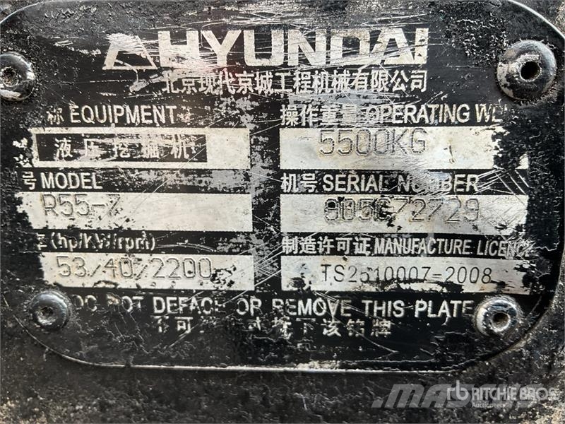 Hyundai R55-7 Miniexcavadora (INOPERABLE) / Mini Excavator 小型挖土機/掘鑿機<7t(小型挖掘機)