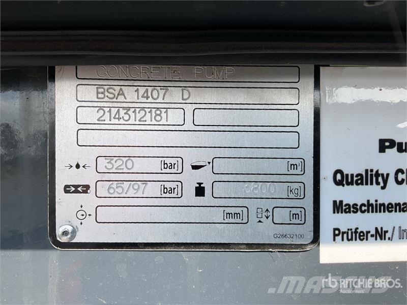 Putzmeister BSA1407D Bomba para Concreto (Sin Usar) / Concrete Betonipumppuautot