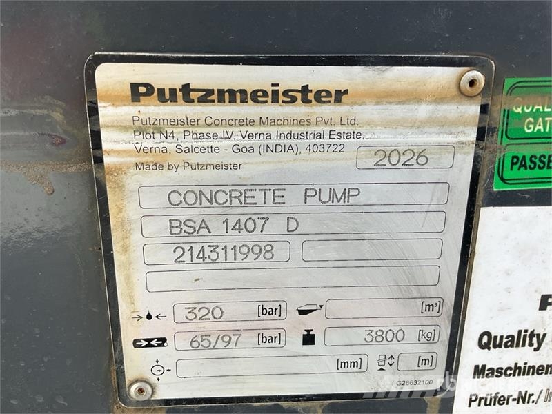 Putzmeister BSA1407D Bomba De Concreto (Sin Usar) / Concrete P Бетононасосы