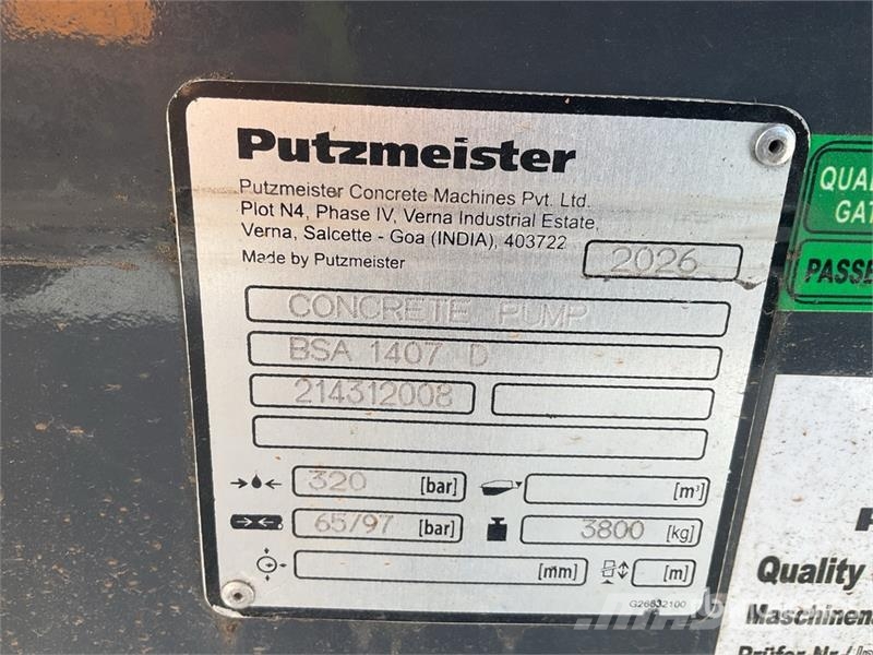 Putzmeister BSA1407D Bomba De Concreto (Sin Usar) / Concrete P Бетононасосы