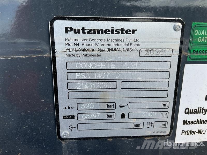 Putzmeister BSA1407D Concrete Pump (Unused) Betonipumppuautot