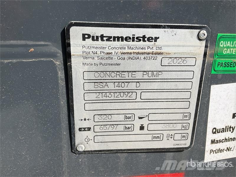 Putzmeister BSA1407D Concrete Pump (Unused) Betonipumppuautot