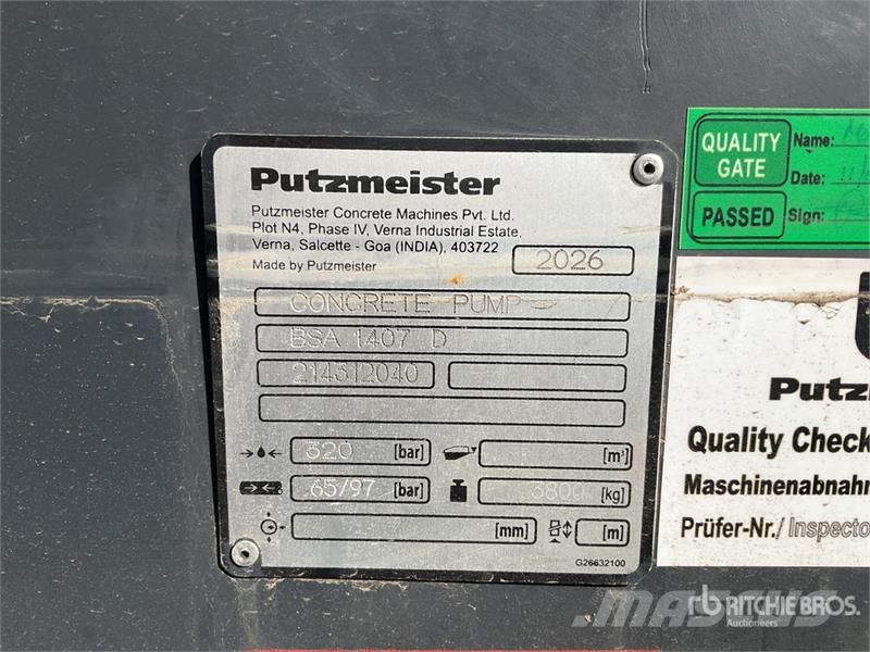 Putzmeister BSA1407D Concrete Pump (Unused) Betonipumppuautot