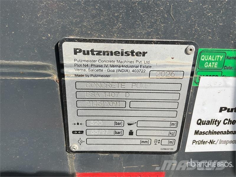 Putzmeister BSA1407D Concrete Pump (Unused) Betonipumppuautot