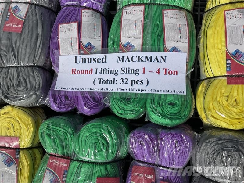 Quantity of (32) Mackman 1- 4 Ton Qty of Round Li Crane spares & accessories