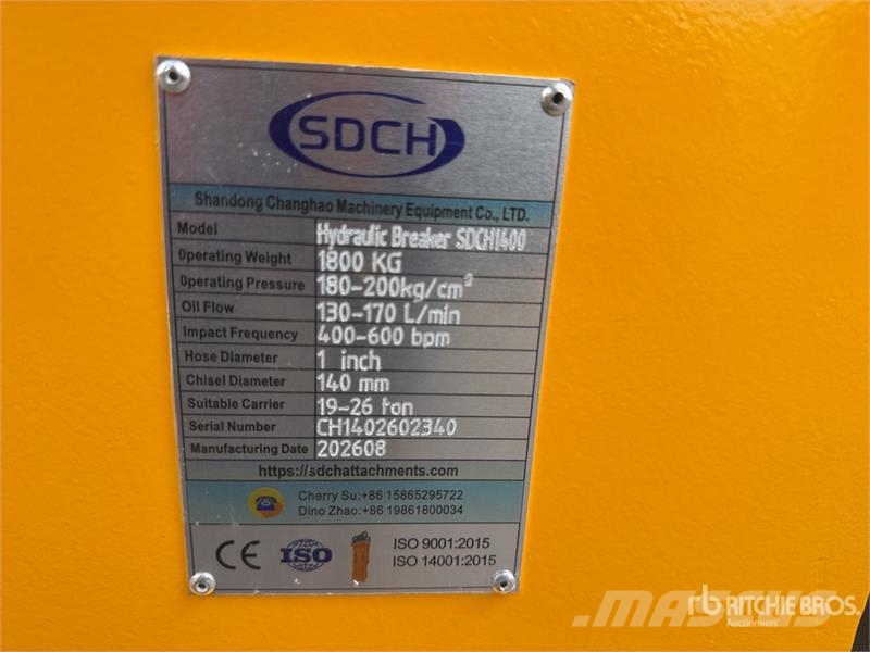  SDCH 1400 Martillo Hidraulico (Sin Usar) / Hydraul Hidrauliniai kūjai / Trupintuvai