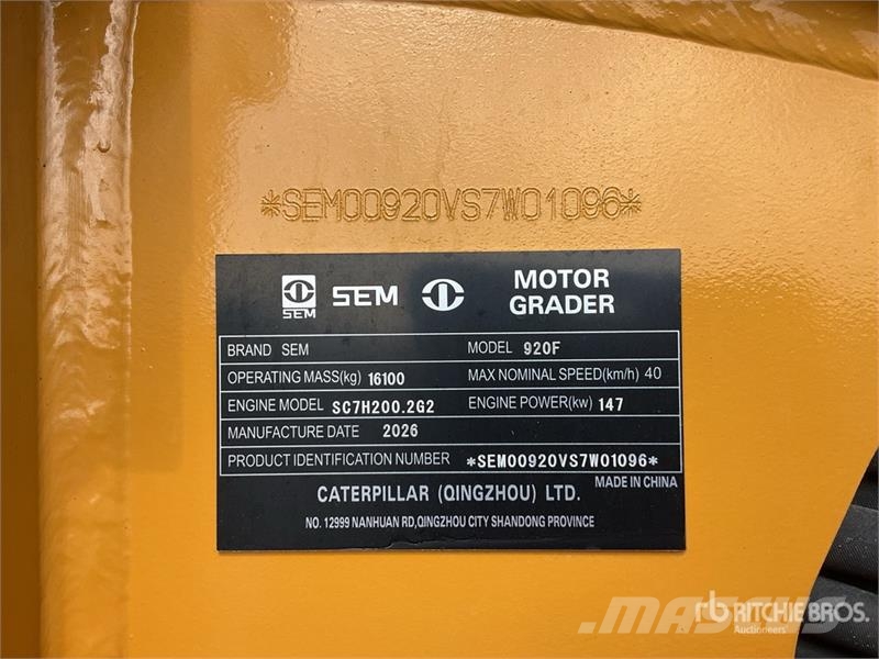 SEM 920F Motoconformadora (Sin Usar) / Motor Grader (U Grader