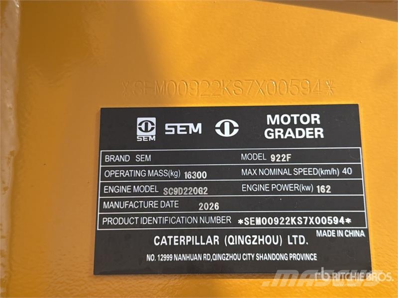 SEM 922F Motoconformadora (Sin Usar) / Motor Grader (U Równiarki