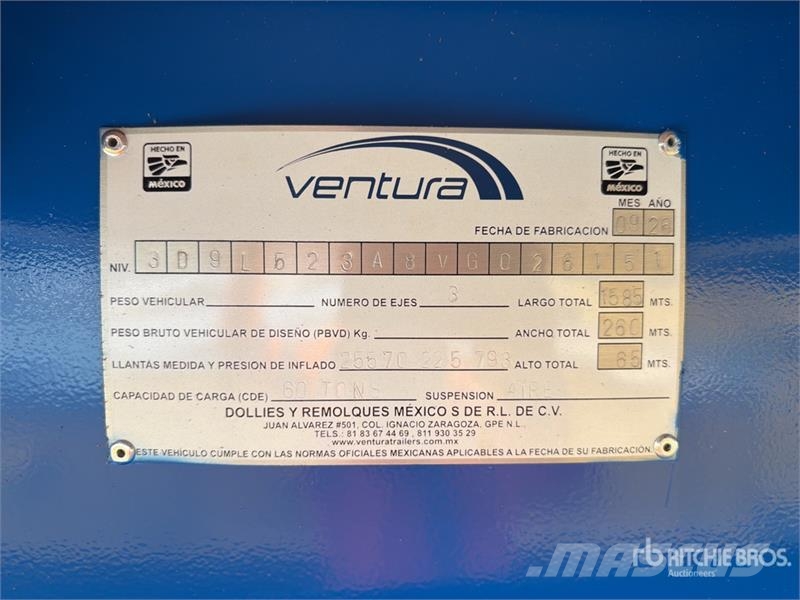Ventura 60 ton Tri/A Removable Gooseneck Cama Baja (Sin Us Низькорамні причепи
