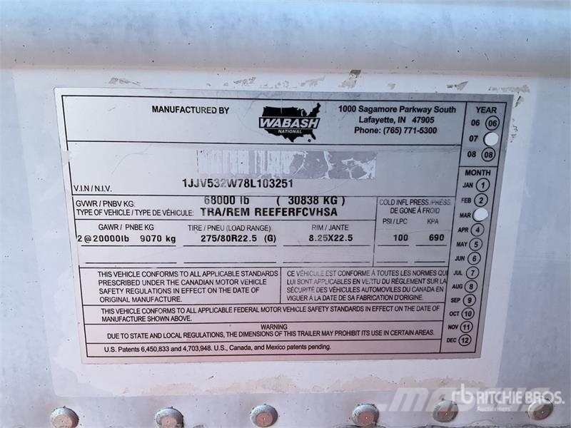 Wabash 40 ft x 102 in T/A Caja Refrigerada / Refrigerated Напівпричепи-рефрижератори