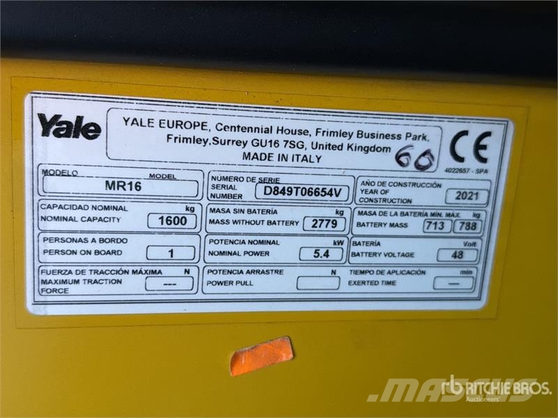 Yale MR16 3500 lb Montacargas Electrico / Reach Truck Tolóoszlopos targonca