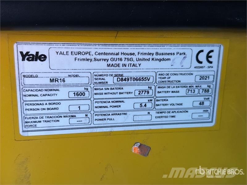 Yale MR16 3500 lb Montacargas Electrico / Reach Truck شاحنة مناولة