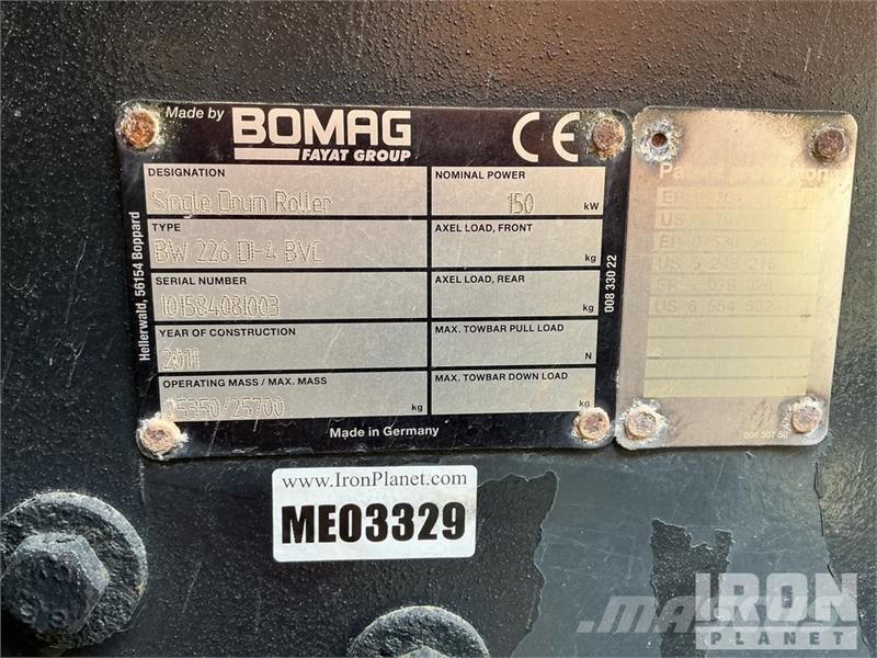 Bomag BW226DI-4 BVC Smooth Drum Compactor Yksivalssijyrät