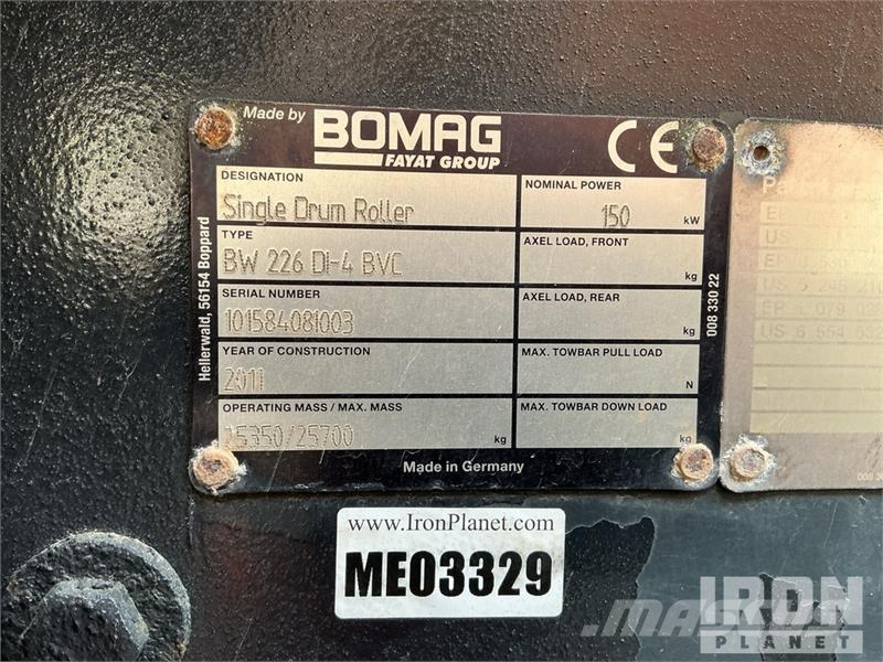 Bomag BW226DI-4 BVC Smooth Drum Compactor Yksivalssijyrät