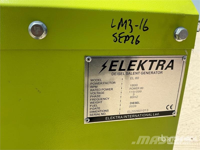  Elektra EL80 80 kVA Skid-Mounted Generator Set (Un مولدات ديزل