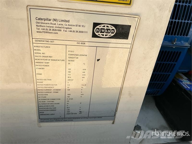 FG Wilson P110-3 125 kVA Skid-Mounted Generator Set Diiselgeneraatorid