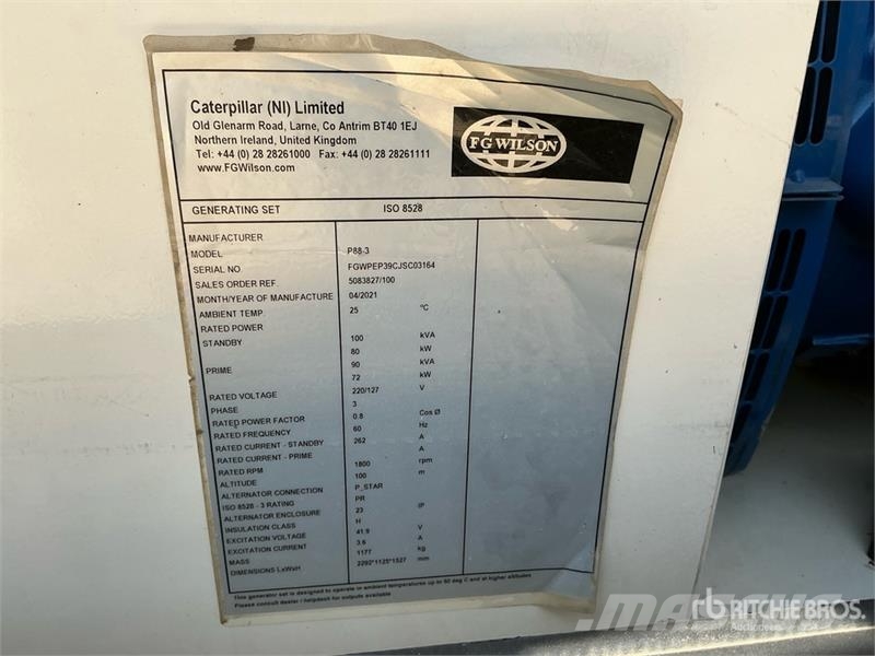 FG Wilson P88 3 100 kVA Skid-Mounted Generator Set Diiselgeneraatorid